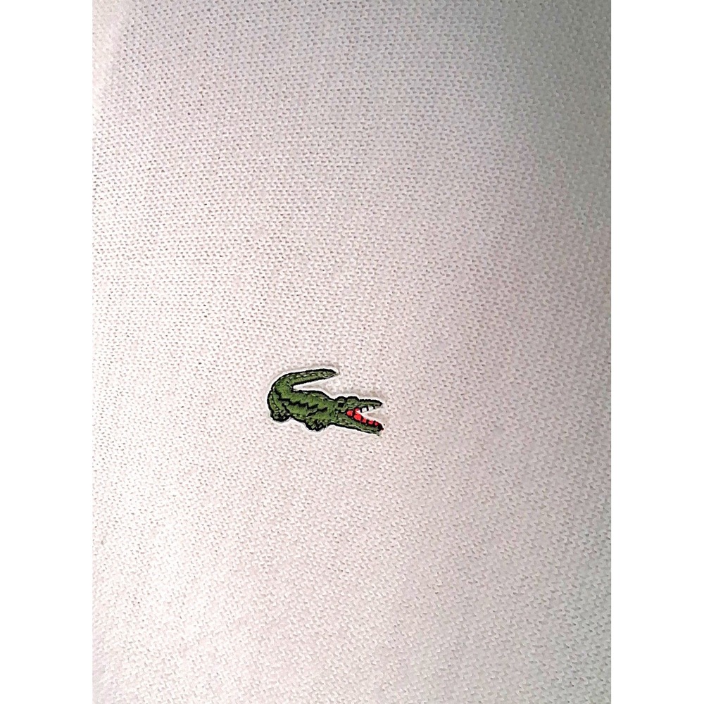 Izod Lacoste Cardigan Mens L White Vintage Preppy V-Neck Knit Sweater Logo 80s - Picture 5 of 13